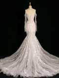 Chic Wedding Dress Mermaid Off The Shoulder White Long Sleeves Lace Long Vintage Wedding Dresses Bridal Gowns Brides Gown HZ1121