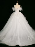 Elegant Wedding Dress Ball Gown Off The Shoulder Short Sleeves Tulle White Summer Long Wedding Dresses Bride Dress Bridal Gowns HZ1121