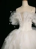 Elegant Wedding Dress Ball Gown Off The Shoulder Short Sleeves Tulle White Summer Long Wedding Dresses Bride Dress Bridal Gowns HZ1121