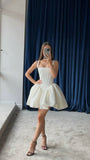 Cute A line Spaghetti Straps Formal 8th Grade Homecoming Dresses White Summer Middle School Hoco Dress Homecoming Outfits HZ1121
