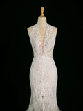 Pretty Wedding Dress Mermaid V Neck Sleeveless Lace Long Vintage Wedding Dresses Bridal Gowns Brides Gown HZ1121