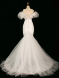 Pretty Wedding Dress Mermaid Off The Shoulder Short Sleeves Tulle Long Vintage Wedding Dresses Bridal Gowns Brides Gown HZ1121