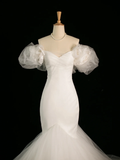Pretty Wedding Dress Mermaid Off The Shoulder Short Sleeves Tulle Long Vintage Wedding Dresses Bridal Gowns Brides Gown HZ1121