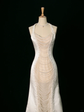 Chic Wedding Dress Mermaid Halter White Satin Sleeveless Long Vintage Wedding Dresses Bridal Gowns Brides Gown HZ1121