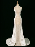 Chic Wedding Dress Mermaid Halter White Satin Sleeveless Long Vintage Wedding Dresses Bridal Gowns Brides Gown HZ1121