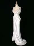 Chic Wedding Dress Mermaid Straps White Satin Sleeveless Long Vintage Wedding Dresses Bridal Gowns Brides Dress HZ1121