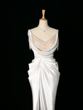 Chic Wedding Dress Mermaid Straps White Satin Sleeveless Long Vintage Wedding Dresses Bridal Gowns Brides Dress HZ1121
