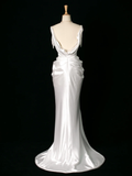 Chic Wedding Dress Mermaid Straps White Satin Sleeveless Long Vintage Wedding Dresses Bridal Gowns Brides Dress HZ1121