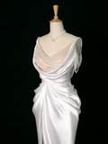 Chic Wedding Dress Mermaid Straps White Satin Sleeveless Long Vintage Wedding Dresses Bridal Gowns Brides Dress HZ1121