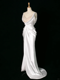 Chic Wedding Dress Mermaid Straps White Satin Sleeveless Long Vintage Wedding Dresses Bridal Gowns Brides Dress HZ1121