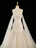 Pretty Wedding Dress Mermaid Off The Shoulder Long Sleeves Tulle Long Vintage Wedding Dresses Bridal Gowns Brides Gown HZ1121