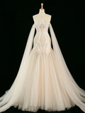Pretty Wedding Dress Mermaid Off The Shoulder Long Sleeves Tulle Long Vintage Wedding Dresses Bridal Gowns Brides Gown HZ1121
