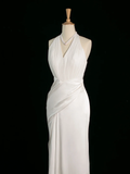 Chic Wedding Dress Mermaid Halter White Chiffon Sleeveless Long Vintage Wedding Dresses Bridal Gowns Brides Gown HZ1121