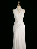 Chic Wedding Dress Mermaid Halter White Chiffon Sleeveless Long Vintage Wedding Dresses Bridal Gowns Brides Gown HZ1121