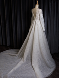 Vintage Wedding Dress A line V Neck White Long Sleeves Sequin Long Wedding Dresses Bridal Gowns Brides Gown HZ1121