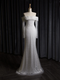 Vintage Wedding Dress Mermaid Off The Shoulder White Long Sleeves Sequin Long Wedding Dresses Bridal Gowns Brides Gown HZ1121
