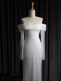 Vintage Wedding Dress Mermaid Off The Shoulder White Long Sleeves Sequin Long Wedding Dresses Bridal Gowns Brides Gown HZ1121