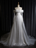 Vintage Wedding Dress Mermaid Off The Shoulder White Long Sleeves Sequin Long Wedding Dresses Bridal Gowns Brides Gown HZ1121
