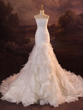 Pretty Wedding Dress Mermaid Strapless Layers Ruffles White Tulle Long Wedding Dresses Bridal Gowns Brides Gown HZ1121