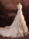 Pretty Wedding Dress Mermaid Strapless Layers Ruffles White Tulle Long Wedding Dresses Bridal Gowns Brides Gown HZ1121