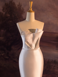 Pretty Wedding Dress Mermaid Strapless Silver Beads White Satin Long Wedding Dresses Bridal Gowns Brides Gown HZ1121