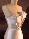 Pretty Wedding Dress Mermaid Strapless Silver Beads White Satin Long Wedding Dresses Bridal Gowns Brides Gown HZ1121