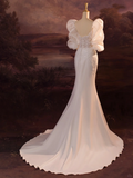Pretty Wedding Dress Mermaid Spaghetti Straps Lace White Satin Long Wedding Dresses Bridal Gowns Brides Gown HZ1121