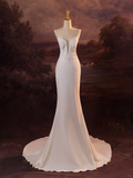 Pretty Wedding Dress Mermaid Spaghetti Straps Lace White Satin Long Wedding Dresses Bridal Gowns Brides Gown HZ1121