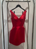Pretty A line V Neck Red Satin Short Formal 8th Grade Homecoming Dresses Summer Middle School Hoco Dress 6th Grade Graduation Outfits HZ1121