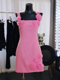 Pretty A line Square Pink Satin Short Formal 8th Grade Homecoming Dresses Summer Middle School Hoco Dress Homecoming Outfits HZ1121
