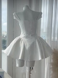 Pretty A line Strapless White Satin Short Formal 8th Grade Homecoming Dresses Summer Middle School Hoco Dress Homecoming Outfits HZ1121