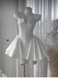 Pretty A line Strapless White Satin Short Formal 8th Grade Homecoming Dresses Summer Middle School Hoco Dress Homecoming Outfits HZ1121