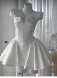 Pretty A line Strapless White Satin Short Formal 8th Grade Homecoming Dresses Summer Middle School Hoco Dress Homecoming Outfits HZ1121