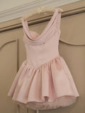 Pretty A line Straps Pink Satin Short Formal 8th Grade Homecoming Dresses Summer Middle School Hoco Dress Homecoming Outfits HZ1121