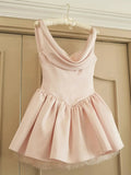 Pretty A line Straps Pink Satin Short Formal 8th Grade Homecoming Dresses Summer Middle School Hoco Dress Homecoming Outfits HZ1121