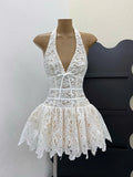 Pretty A line Halter White Lace Short Formal 8th Grade Homecoming Dresses Summer Middle School Hoco Dress Homecoming Outfits HZ1121