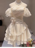 Pretty A line Off The Shoulder Chiffon White Short Formal 8th Grade Homecoming Dresses Summer Middle School Hoco Dress Homecoming Outfits HZ1121