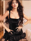 Pretty Sheath Square Black Velvet Short Formal 8th Grade Homecoming Dresses Middle School Hoco Dress Graduation Outfits HZ1121