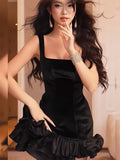 Pretty Sheath Square Black Velvet Short Formal 8th Grade Homecoming Dresses Middle School Hoco Dress Graduation Outfits HZ1121