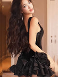 Pretty Sheath Square Black Velvet Short Formal 8th Grade Homecoming Dresses Middle School Hoco Dress Graduation Outfits HZ1121