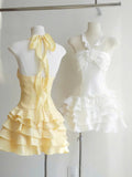 Trendy A Line Halter Yellow Chiffon Mini Short Formal 8th Grade Homecoming Dresses Summer Middle School Hoco Dress Homecoming Outfits HZ1121