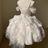 Pretty Ball Gown White Satin Short Formal 8th Grade Homecoming Dresses Summer Middle School Hoco Dress 6th Grade Graduation Outfits HZ1121