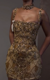 Pretty Sheath Square Neck Sleeveless Gold Short Formal 8th Grade Homecoming Dresses Summer Middle School Hoco Dress Homecoming Outfits HZ1121