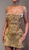 Pretty Sheath Square Neck Sleeveless Gold Short Formal 8th Grade Homecoming Dresses Summer Middle School Hoco Dress Homecoming Outfits HZ1121