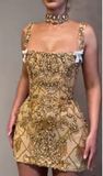 Pretty Sheath Square Neck Sleeveless Gold Short Formal 8th Grade Homecoming Dresses Summer Middle School Hoco Dress Homecoming Outfits HZ1121