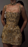 Pretty Sheath Square Neck Sleeveless Gold Short Formal 8th Grade Homecoming Dresses Summer Middle School Hoco Dress Homecoming Outfits HZ1121