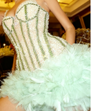 Pretty Sheath Straps Sequin Mint Green Short Formal 8th Grade Homecoming Dresses Summer Middle School Hoco Dress 6th Grade Graduation Outfits HZ1121