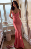 Elegant Mermaid Halter Backless Pink Satin Long Prom Dresses Party Dress Summer 20th Birthday Outfits 18th Birthday Dresses HZ1121