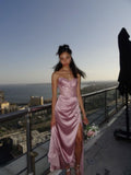 Elegant A line Sweetheart Pink Slit Satin Long Prom Dresses Party Dress Summer 20th Birthday Outfits 18th Birthday Dresses HZ1121