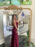 Elegant Mermaid Spaghetti Straps Burgundy Satin Long Prom Dresses Party Dress Summer 20th Birthday Outfits 18th Birthday Dresses HZ1121